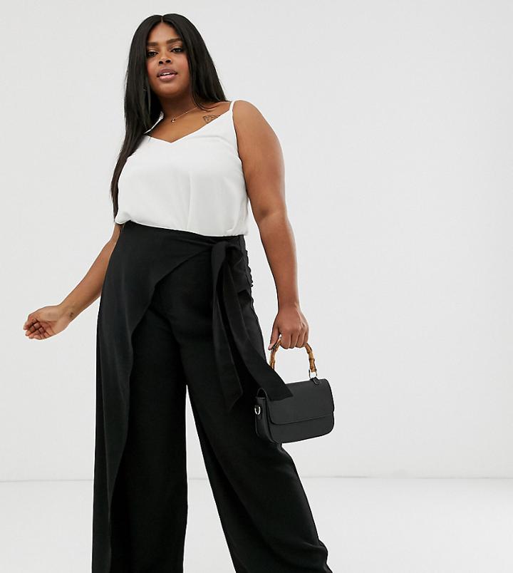Outrageous Fortune Plus Split Leg Wrap Pants In Black - Black