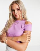 Brave Soul Naomi Crop Top With Cut Outs In Violet-purple