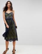 Asos Contrast Lace Cami Midi Prom Dress - Navy