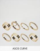 Asos Curve Pack Of 8 Sleek Hoop Ring Pack - Gold