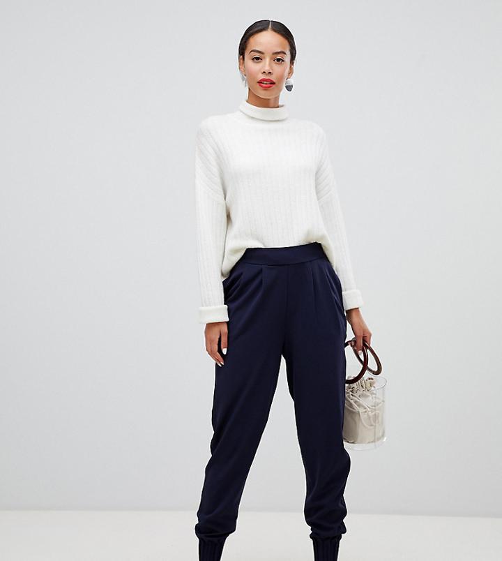 Asos Design Tall Jersey Crepe Cuffed Balloon Pants - Navy