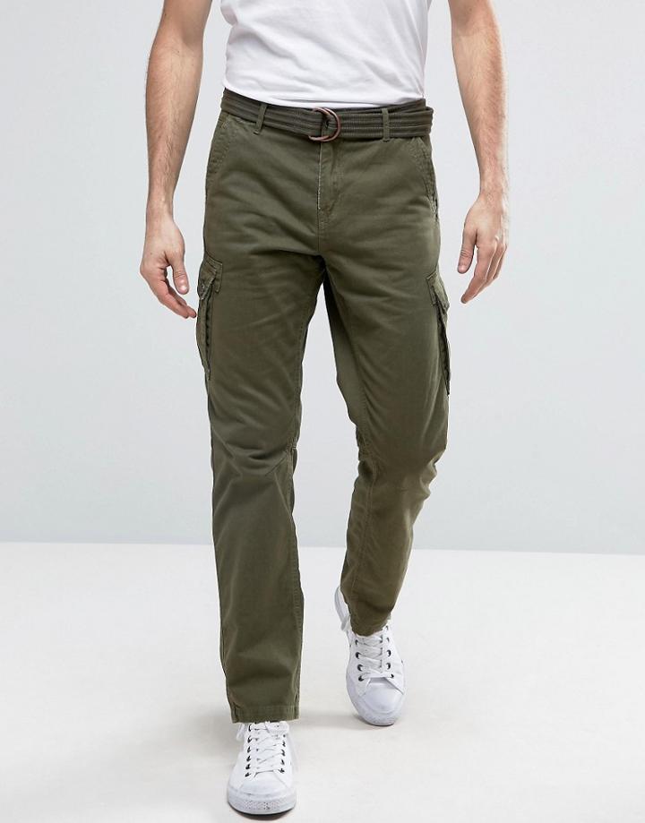 Solid Cargo Pants With Belt - Green