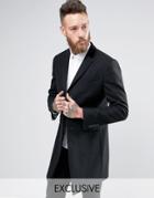 Heart & Dagger Herringbone Overcoat With Velvet Collar - Black