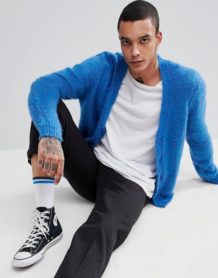 Asos Fluffy Cardigan In Blue - Blue