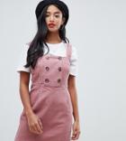River Island Petite Cord Pinny Dress With Button Detail In Pink - Pink