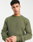 New Look Ribbed Crew Neck Sweater In Khaki-green