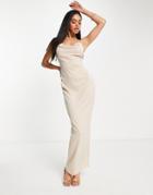 Naanaa Cowl Neck Satin Maxi Dress In Champagne-gold