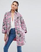 Asos Premium Kimono In Cherry Blossom Jacquard - Pink
