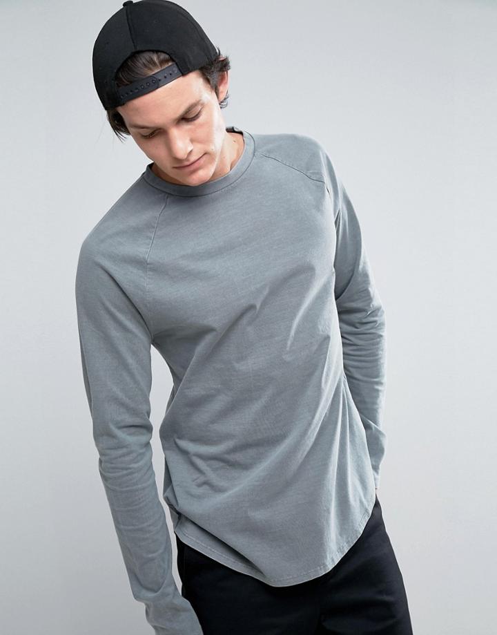 Asos Oversized Long Sleeve T-shirt With Pigment Wash And Raglan Sleeves - Green