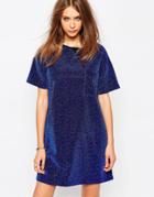 Eleven Paris Sparkly Dress In Metallic Knit - Zulu Blue