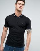 Armani Jeans Slim Fit Pique Polo Tipped Logo In Black - Black