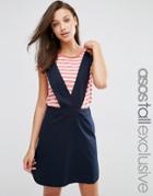 Asos Tall Pinafore Dress With Curved Hem - Navy