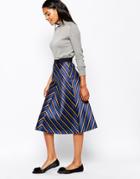 Sportmax Code Romina Midi Skirt In Chevron Stripe - Midnight Blue