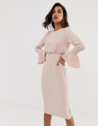 Asos Design Fluted Sleeve Midi Pencil Dress - Pink