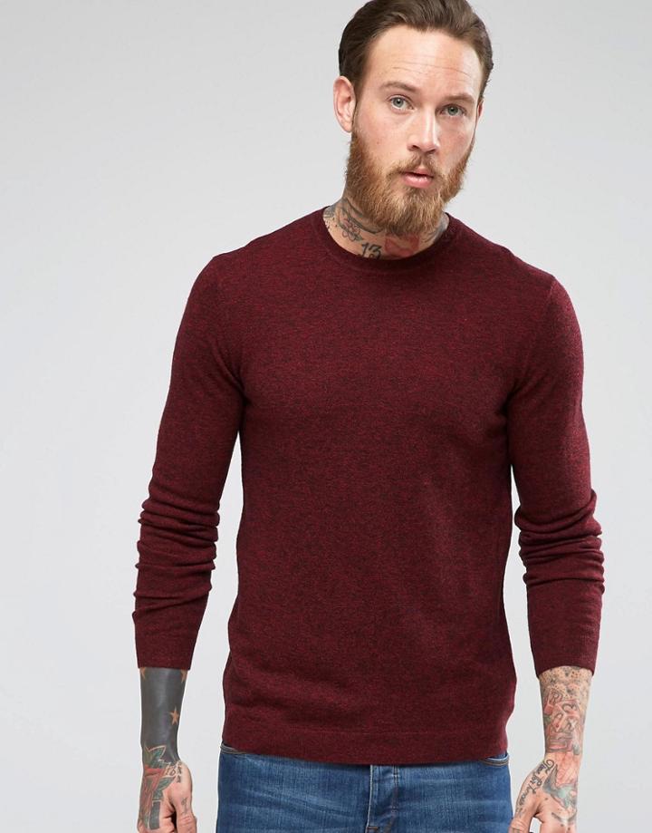 Asos Merino Wool Crew Neck Sweater In Burgundy Twist - Redsetter Blck Twist