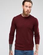Asos Merino Wool Crew Neck Sweater In Burgundy Twist - Redsetter Blck Twist