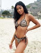 River Island Leopard Print Triangle Frill Bikini Top In Brown