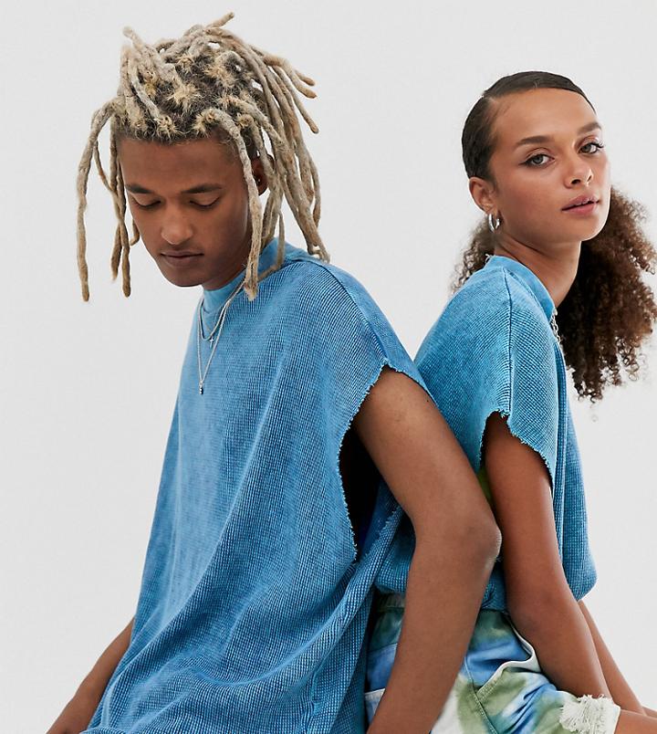 Collusion Unisex Oversized Sleeveless T-shirt In Rib Fabric - Blue