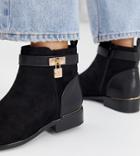 River Island Flat Boots With Padlock Detail In Black - Black