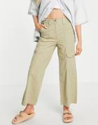 Topshop Petite High Waisted Cargo Pants With Utility Pockets In Sage - Part Of A Set-green