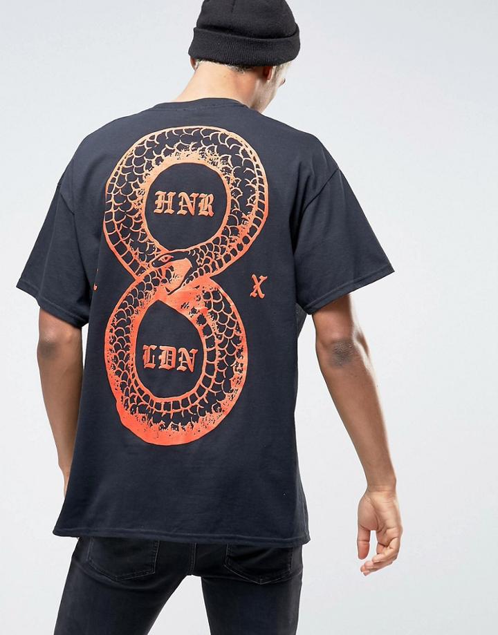 Hnr Ldn Snake Back Print T-shirt In Oversized Fit - Black