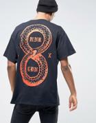 Hnr Ldn Snake Back Print T-shirt In Oversized Fit - Black