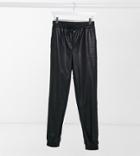 New Look Tall Leather Look Jogger In Black-blue