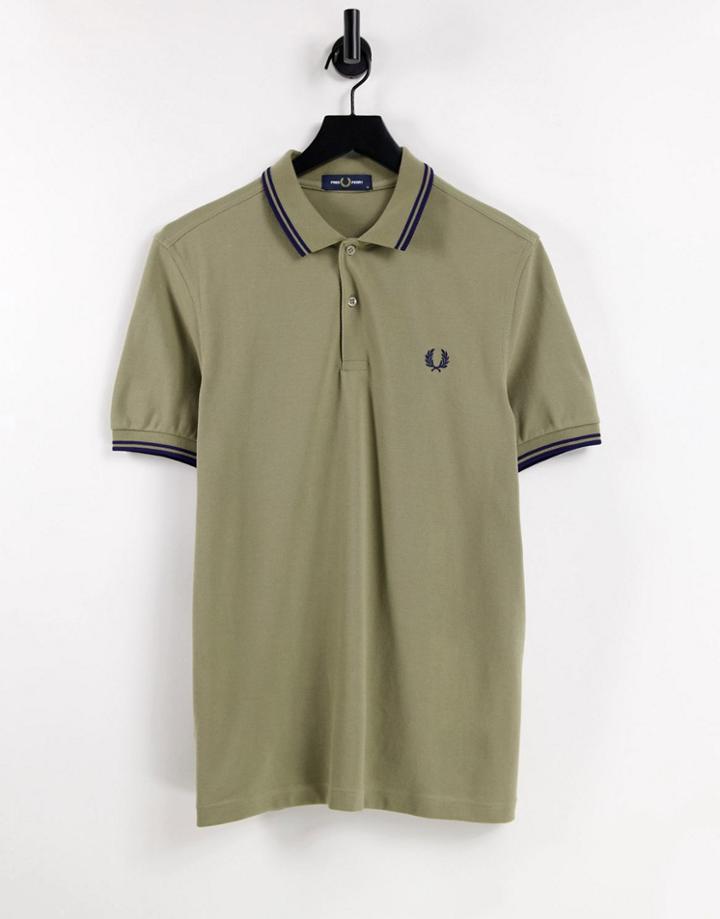 Fred Perry Twin Tipped Polo Shirt In Sage/ Navy-green
