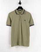 Fred Perry Twin Tipped Polo Shirt In Sage/ Navy-green
