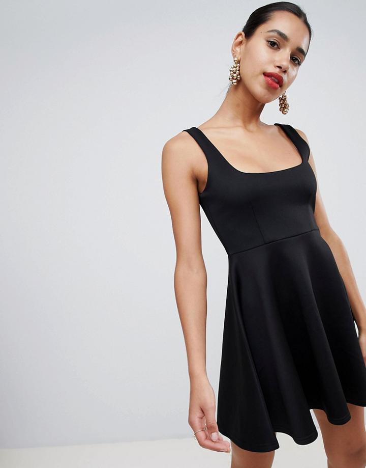 Prettylittlething Square Neck Skater Dress - Black