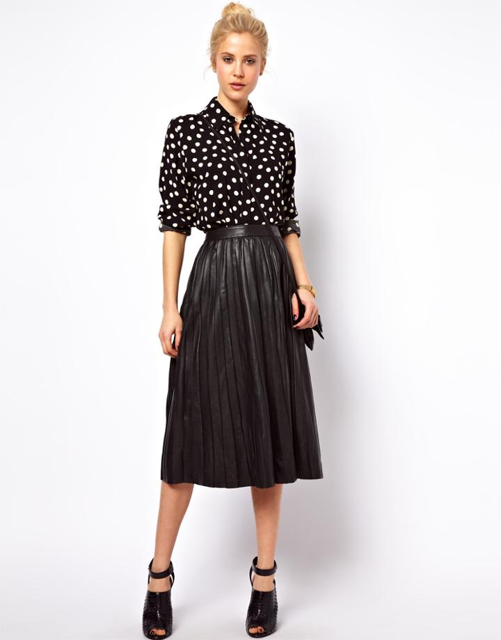 Asos Midi Skirt In Pleated Leather