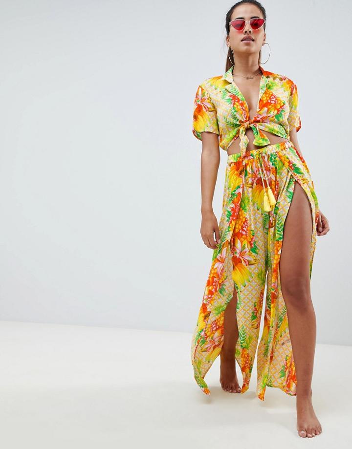Asos Design Tropical Split Front Beach Pants Two-piece - Multi