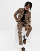 Asos Design Two-piece Leopard Print Denim Jacket - Tan