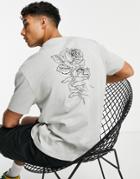 Asos Design Relaxed T-shirt In Gray With Floral Outline Back Print