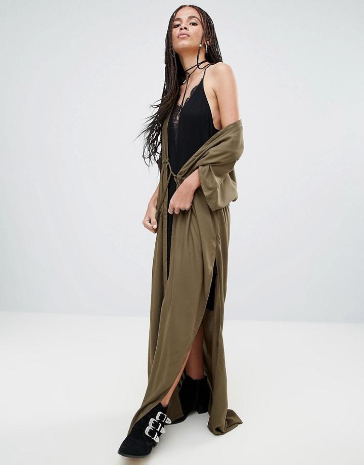 Noisy May Maxi Tie Waist Cardigan - Green