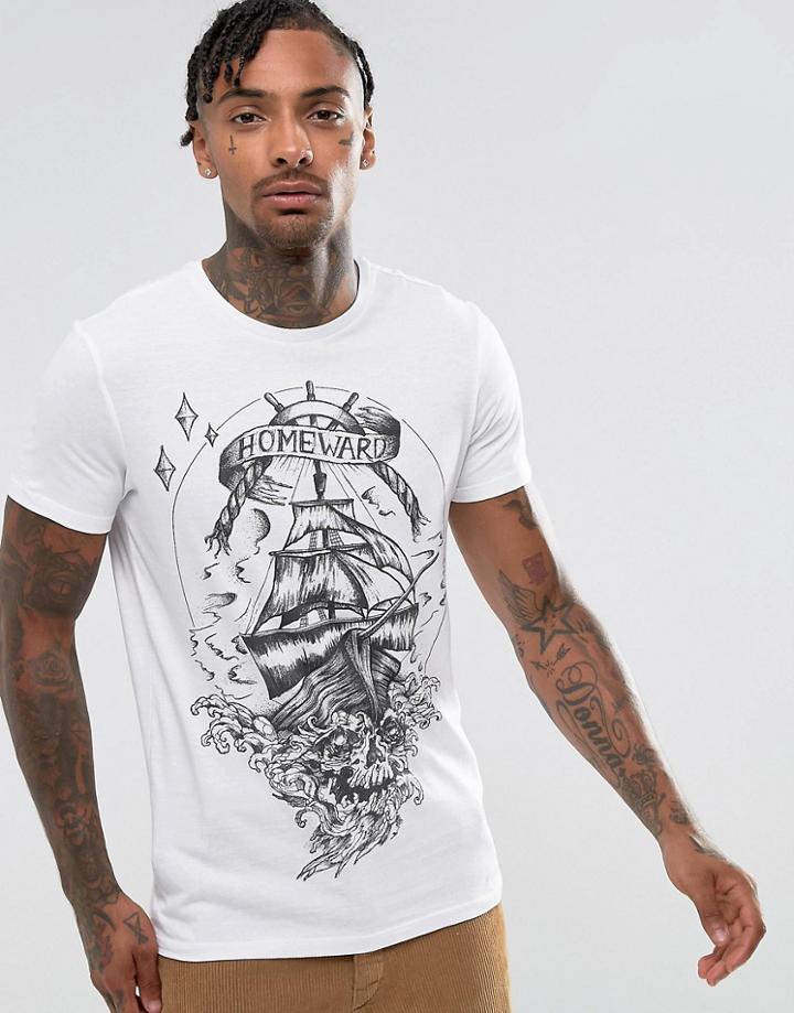 Bershka T-shirt With Homeward Print In White - White