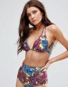 Asos Fuller Bust Mix And Match Soft Triangle Bikini Top In Mexican Floral Print - Multi