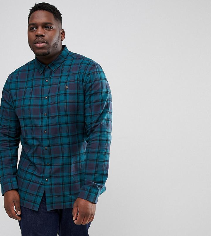 Farah Plus Waithe Slim Fit Check Shirt In Navy - Navy