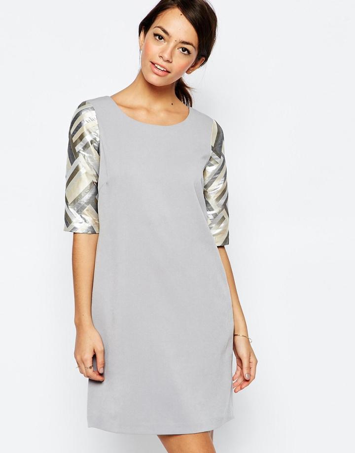 Traffic People Armed And Dangerous Dress With Metallic Sleeves - Gray