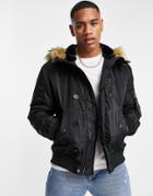 River Island Jacket With Fur Hood In Black