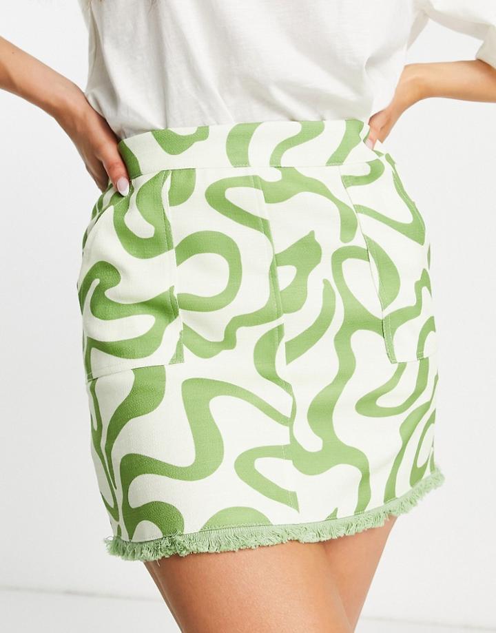 Urban Revivo Mini Skirt With Fringe Detail In Green