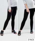 Asos Design Maternity 2 Pack Over The Bump High Waisted Leggings In Black - Black