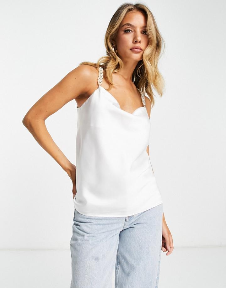 River Island Cowl Neck Pearl Strap Cami In White