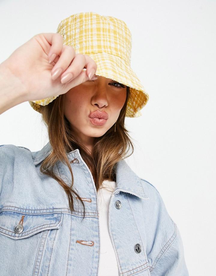 Mango Gingham Bucket Hat In Yellow