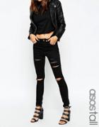 Asos Tall Ridley Black Skinny Jeans In Rip And Destroyed Busted Knees - Black