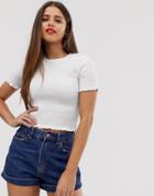 Asos Design Shirred Fitted T-shirt With Short Sleeve-white