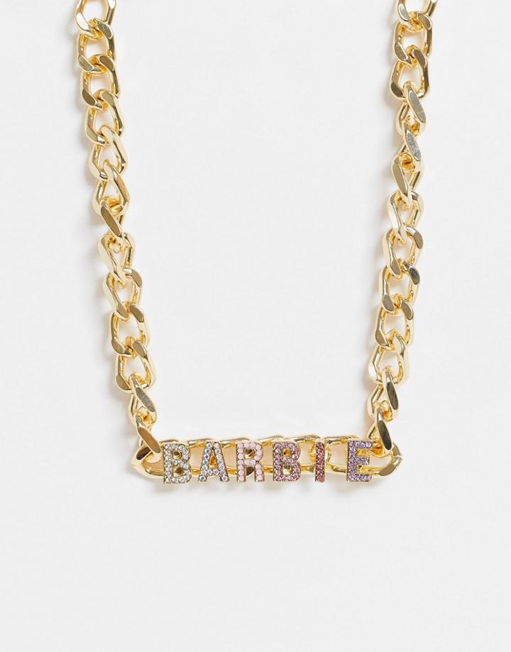 Skinnydip X Barbie Chunky Rhinestone Necklace In Gold