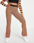 Asos Design Knitted Flare Pants In Stripe - Part Of A Set-multi