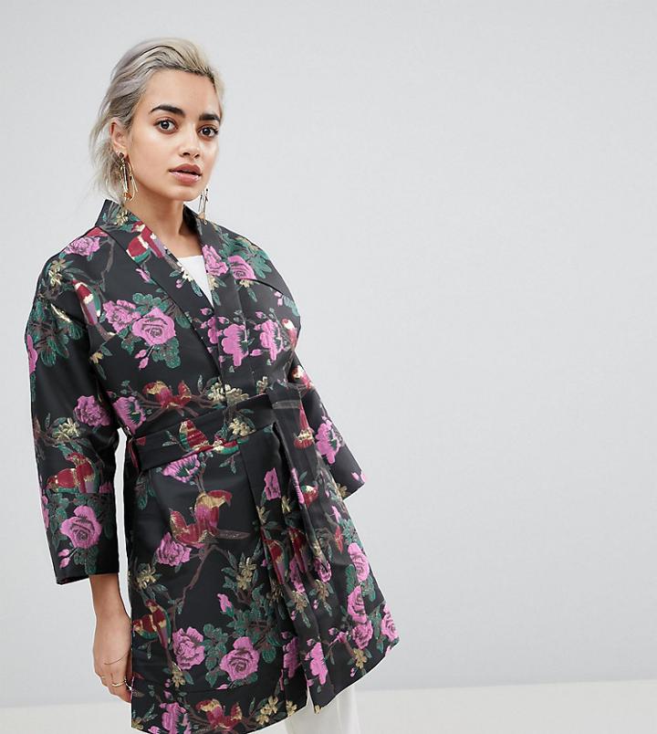 Asos Petite Dark Floral Jacquard Kimono Jacket - Multi