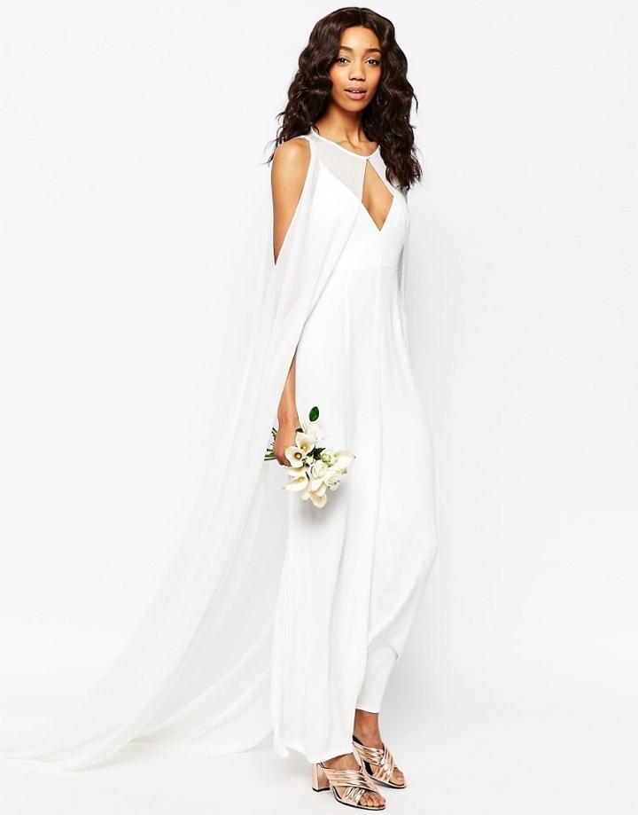 Asos Bridal Jumpsuit With Detachable Cape - White